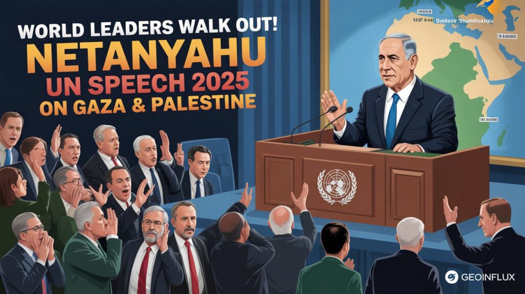 Netanyahu UN speech 2025 mass walkout empty seats Gaza conflict